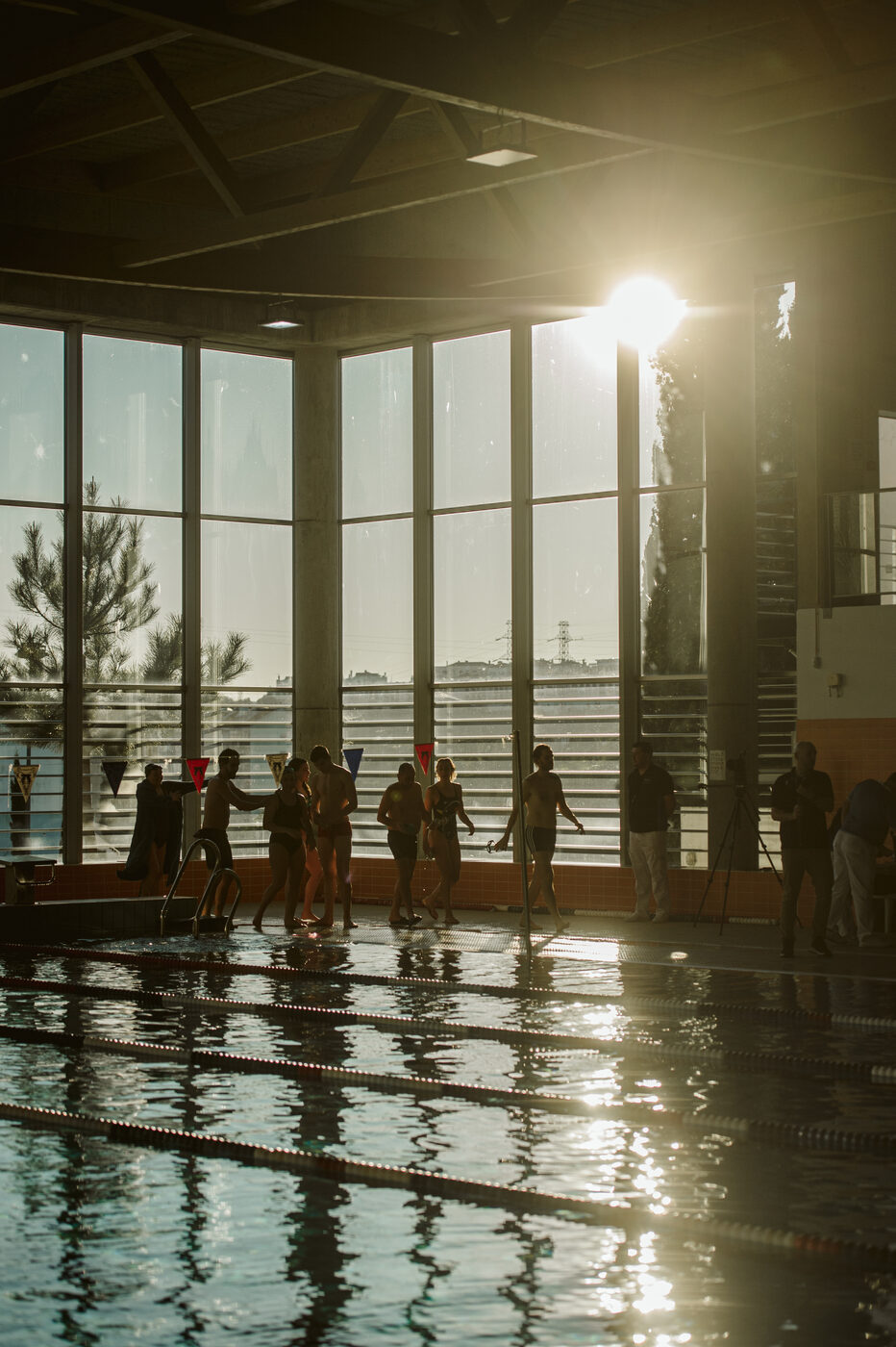 Backlit pool with sunlight through the windows at the ANEA Swimming Tournament, Lisbon