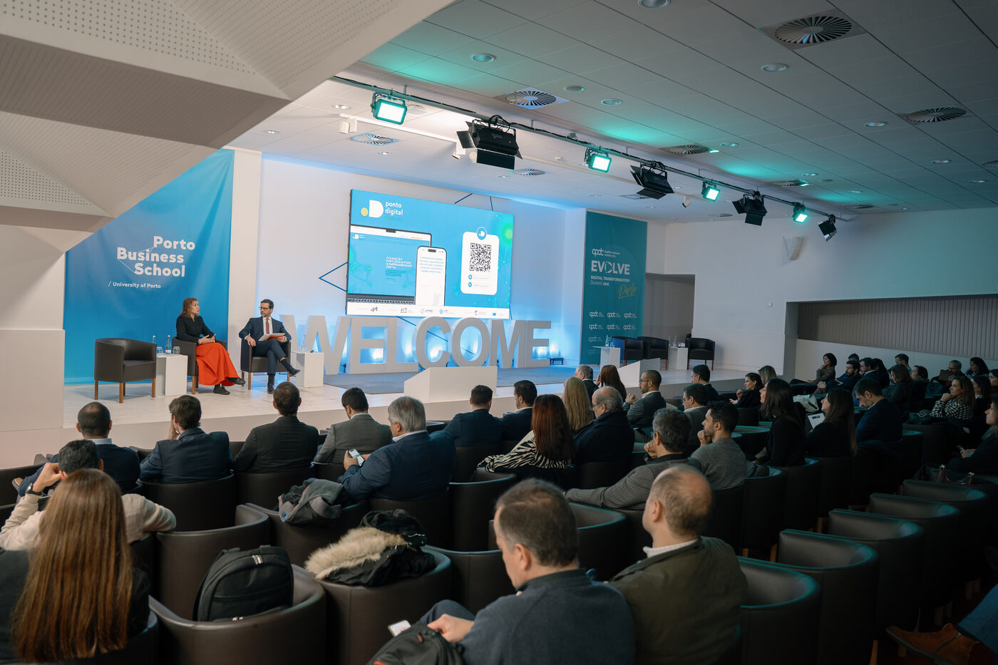 Welcome hall at the APDC EVOLVE Digital Transformation Summit at Porto Business School