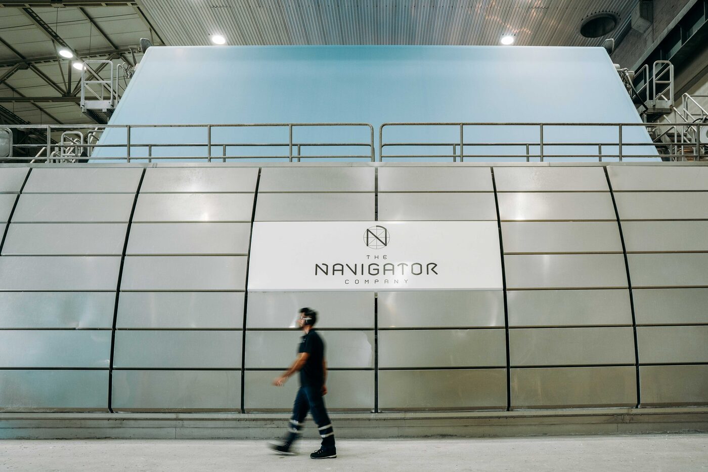 The Navigator Company logo on the paper machine at the Setúbal mill