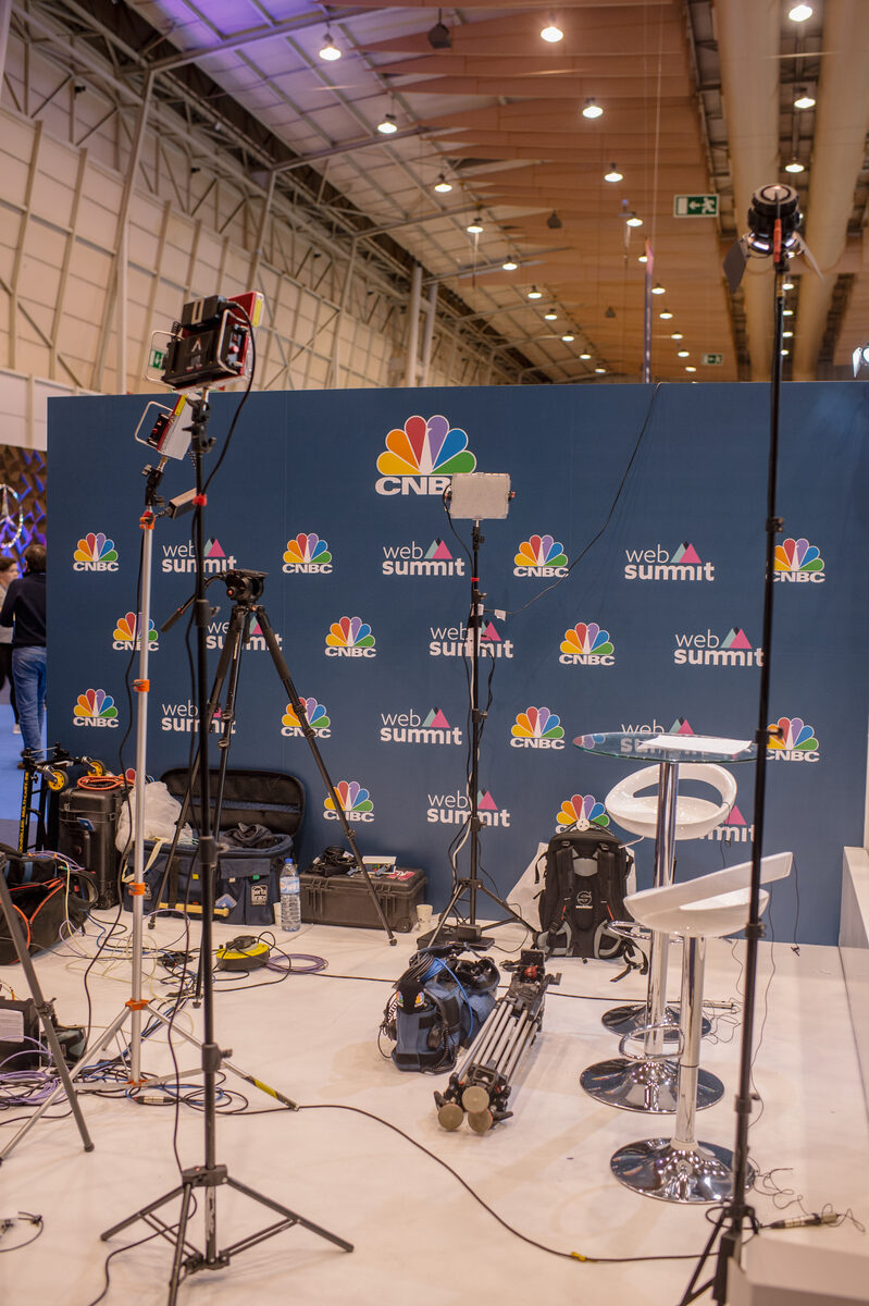 Television set at an international press stand at Web Summit, Lisbon